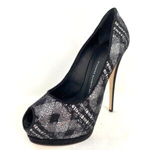 $995 GIUSEPPE ZANOTTI SHARON Black Crystals Glitter Platform Shoes Pumps Sz 39